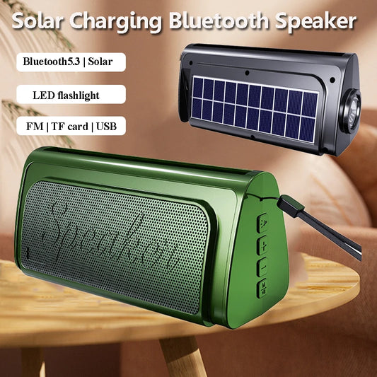 Portable Bluetooth Speaker Solar Power Outdoor Audio System Wireless MP3 Music Player with LED Flashlight Support FM USB TF Card