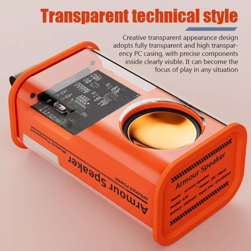 2024 New Transparent Cyberpunk Mecha Wind Wireless Bluetooth Speakers RGB Pickup Lamp Audio Mega Bass Outdoor Small Steel Cannon