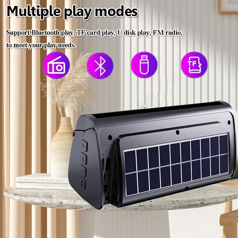 Portable Bluetooth Speaker Solar Power Outdoor Audio System Wireless MP3 Music Player with LED Flashlight Support FM USB TF Card