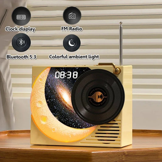 Retro White Noise Bluetooth Speaker Moon Starry Sky Scene Portable Vintage Sleep Aid FM Speakers Subwoofer RGB Light LED Screen