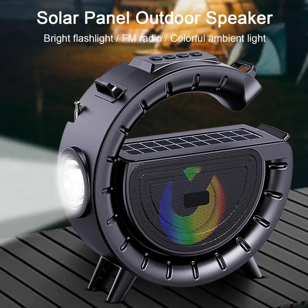 Solar Powered Wireless Speaker Outdoor Bluetooth Speaker with Solar Charging Fm Radio Flashlight Wireless Stereo for Camping